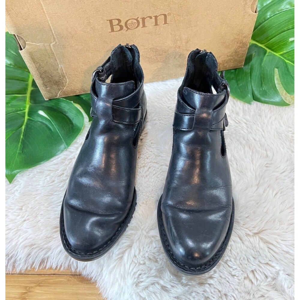 Born Kamilla Clogs Booties Shoes Womens Size 6 Black Leather Zip Up Buckles - Picture 5 of 10